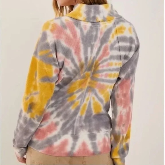anthropologie Sz Xs Pilcro Angie Mock Neck tie-dye Waffle Top - Picture 3 of 6